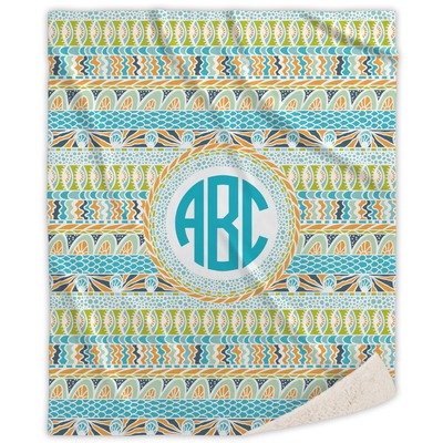Abstract Teal Stripes Sherpa Throw Blanket (Personalized)