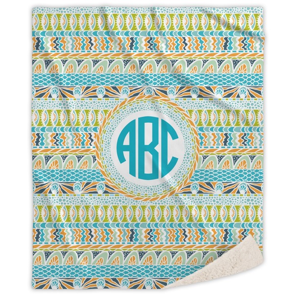 Custom Abstract Teal Stripes Sherpa Throw Blanket - 50"x60" (Personalized)