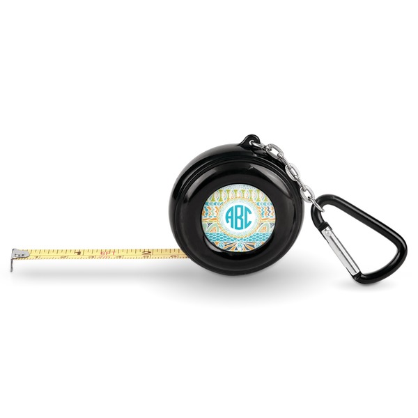 Custom Abstract Teal Stripes Pocket Tape Measure - 6 Ft w/ Carabiner Clip (Personalized)