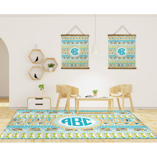 Abstract Teal Stripes 8'x10' Indoor Area Rugs - IN CONTEXT