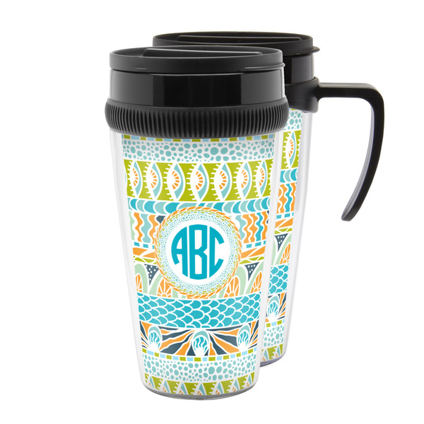 Custom Abstract Teal Stripes Acrylic Travel Mug (Personalized)