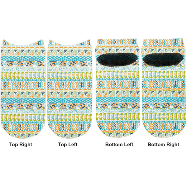 Abstract Teal Stripes Adult Ankle Socks - Double Pair - Front and Back - Apvl