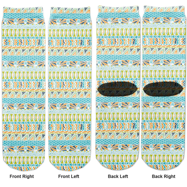 Abstract Teal Stripes Adult Crew Socks - Double Pair - Front and Back - Apvl