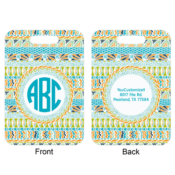 Abstract Teal Stripes Aluminum Luggage Tag (Front + Back)