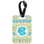 Abstract Teal Stripes Metal Luggage Tag w/ Monogram