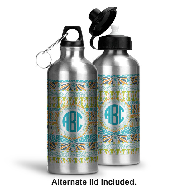 Abstract Teal Stripes Aluminum Water Bottle - Alternate lid options