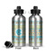 Abstract Teal Stripes Aluminum Water Bottle - Front and Back