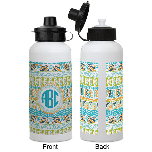 Abstract Teal Stripes Aluminum Water Bottle - White APPROVAL