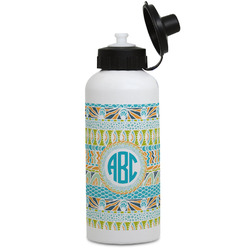 Abstract Teal Stripes Water Bottles - Aluminum - 20 oz - White (Personalized)
