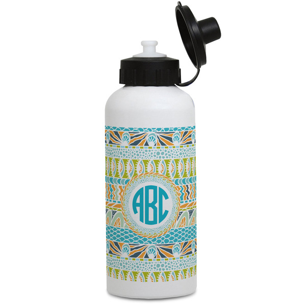 Custom Abstract Teal Stripes Water Bottles - Aluminum - 20 oz - White (Personalized)