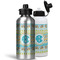 Abstract Teal Stripes Aluminum Water Bottles - MAIN (white &silver)