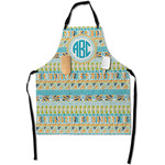 Abstract Teal Stripes Apron With Pockets w/ Monogram