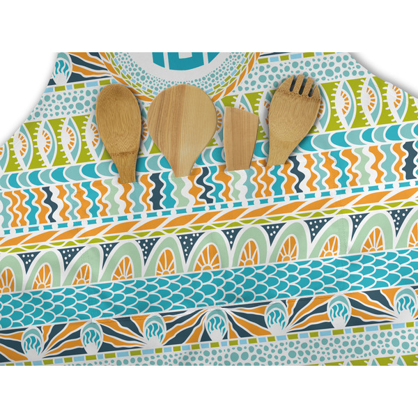 Abstract Teal Stripes Apron - Pocket Detail with Props