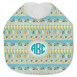 Abstract Teal Stripes Jersey Knit Baby Bib w/ Monogram
