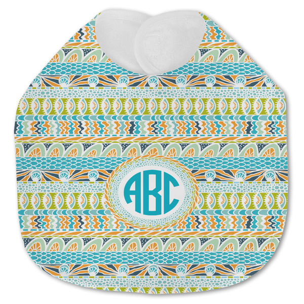 Custom Abstract Teal Stripes Jersey Knit Baby Bib w/ Monogram