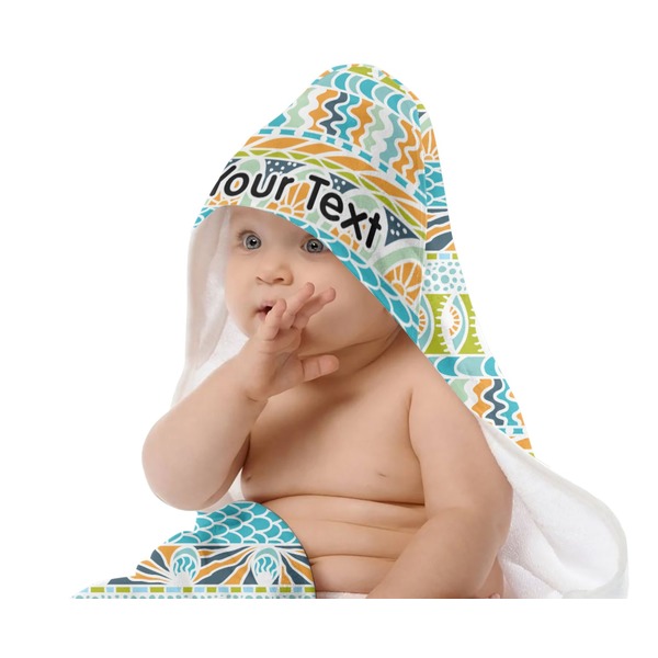 Abstract Teal Stripes Baby Hooded Towel on Child