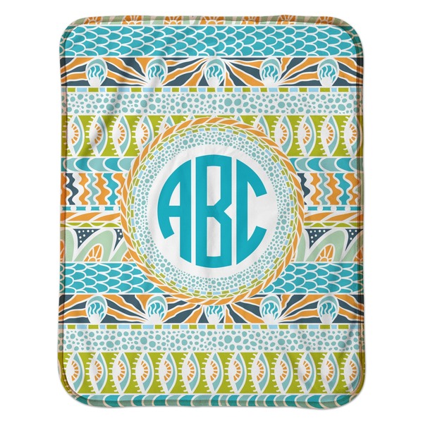 Abstract Teal Stripes Baby Sherpa Blanket - Flat