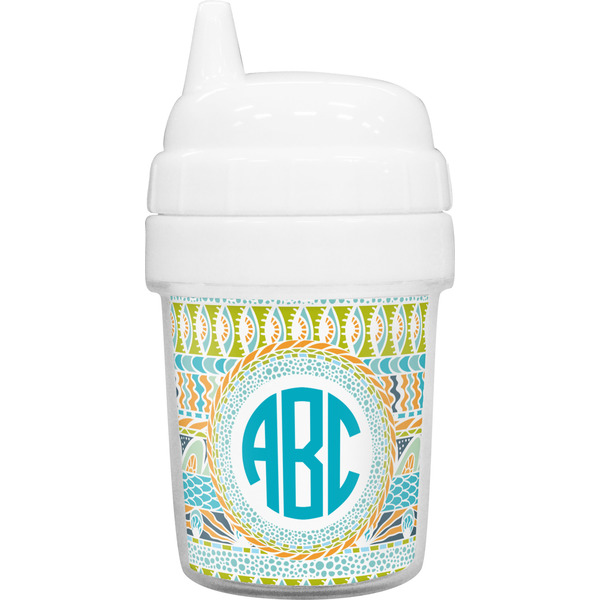 Custom Abstract Teal Stripes Baby Sippy Cup (Personalized)