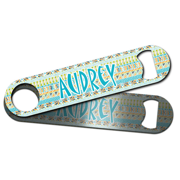 Abstract Teal Stripes Bar Bottle Opener - Main