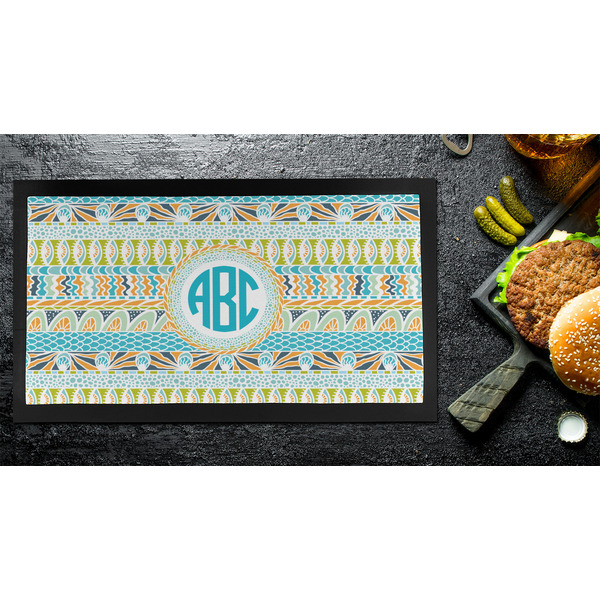 Abstract Teal Stripes Bar Mat - Small - LIFESTYLE