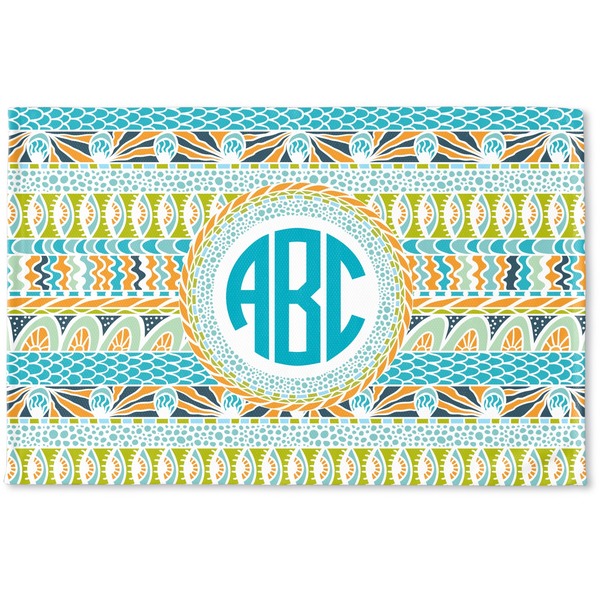 Custom Abstract Teal Stripes Woven Mat (Personalized)