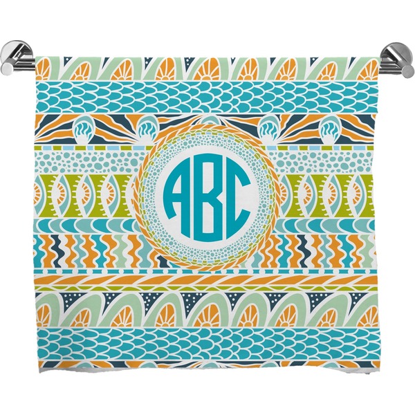 Custom Abstract Teal Stripes Bath Towel (Personalized)