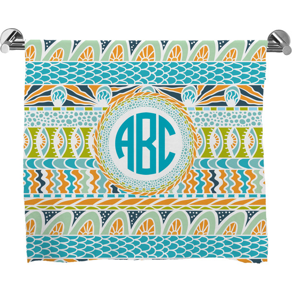 Custom Abstract Teal Stripes Bath Towel (Personalized)