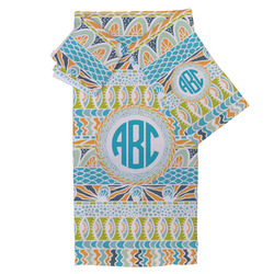 Abstract Teal Stripes Bath Towel Set - 3 Pcs (Personalized)