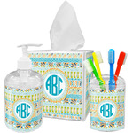 Abstract Teal Stripes Acrylic Bathroom Accessories Set w/ Monogram