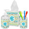 Abstract Teal Stripes Acrylic Bathroom Accessories Set w/ Monogram