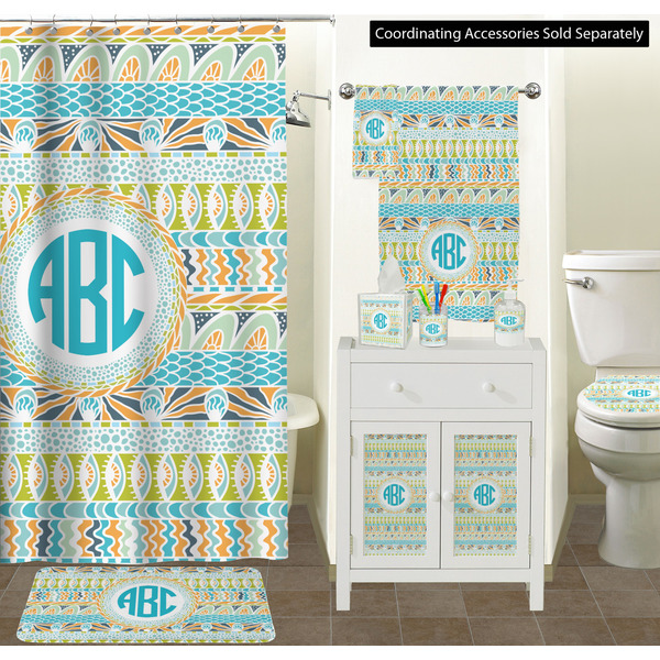 Abstract Teal Stripes Bathroom Scene