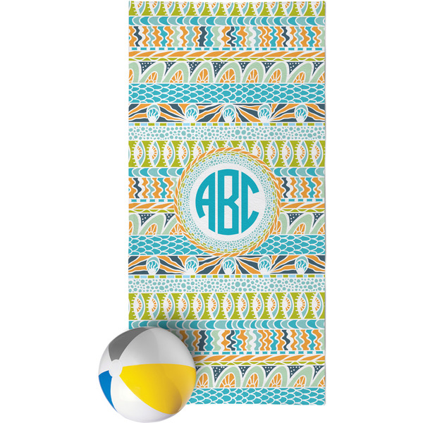 Custom Abstract Teal Stripes Beach Towel (Personalized)