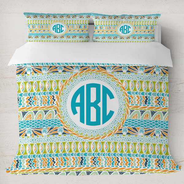 Custom Abstract Teal Stripes Duvet Cover Set - King (Personalized)