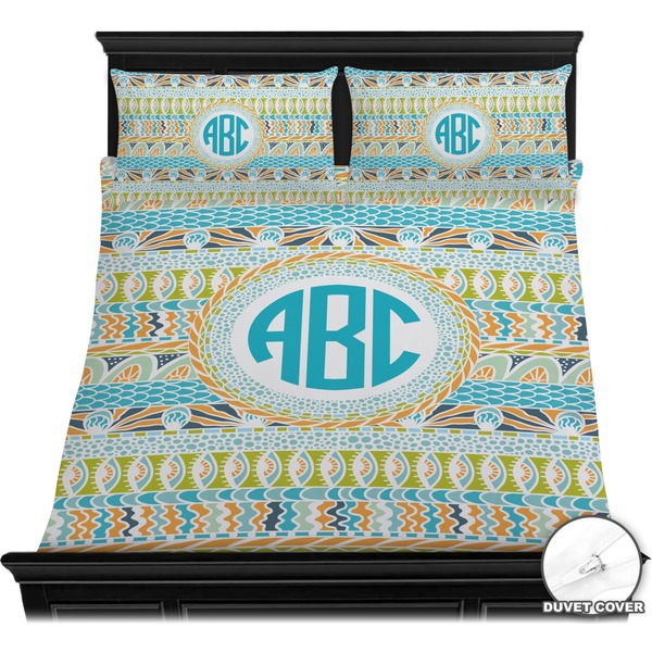 Abstract Teal Stripes Bedding Set (Queen) - Duvet