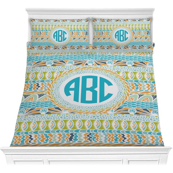 Custom Abstract Teal Stripes Comforter Set - Full / Queen (Personalized)