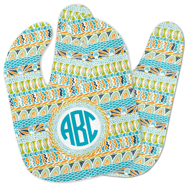 Custom Abstract Teal Stripes Baby Bib w/ Monogram