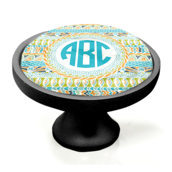 Abstract Teal Stripes Black Custom Cabinet Knob (Side)