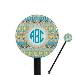 Abstract Teal Stripes 5.5" Round Plastic Stir Sticks - Black - Double Sided (Personalized)