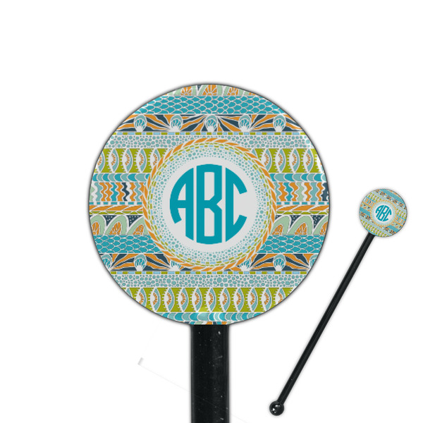 Custom Abstract Teal Stripes 5.5" Round Plastic Stir Sticks - Black - Double Sided (Personalized)