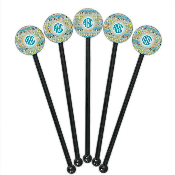 Abstract Teal Stripes Black Plastic 5.5" Stir Stick - Round - Fan View