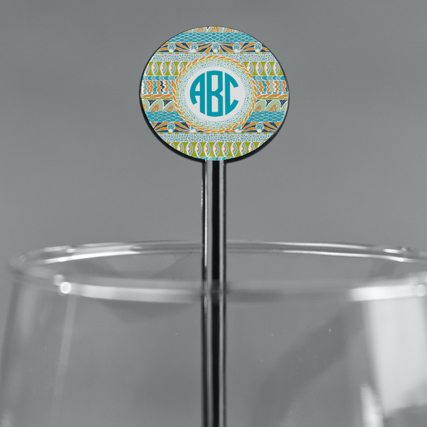 Abstract Teal Stripes Black Plastic 5.5" Stir Stick - Round - Main