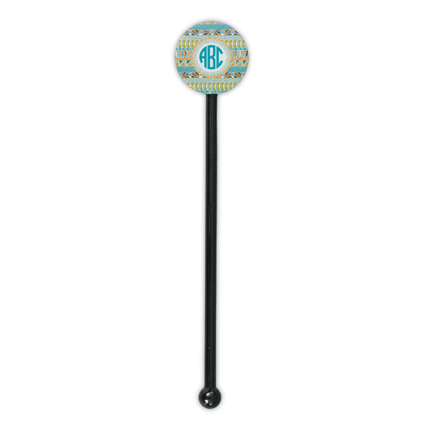 Abstract Teal Stripes Black Plastic 5.5" Stir Stick - Round - Single Stick