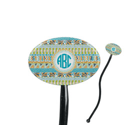 Abstract Teal Stripes 7" Oval Plastic Stir Sticks - Black - Single Sided (Personalized)