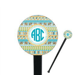 Abstract Teal Stripes 7" Round Plastic Stir Sticks - Black - Double Sided (Personalized)