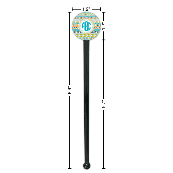 Abstract Teal Stripes Black Plastic 7" Stir Stick - Round - Dimensions