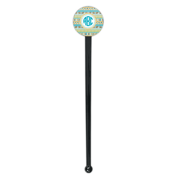 Abstract Teal Stripes Black Plastic 7" Stir Stick - Round - Single Stick
