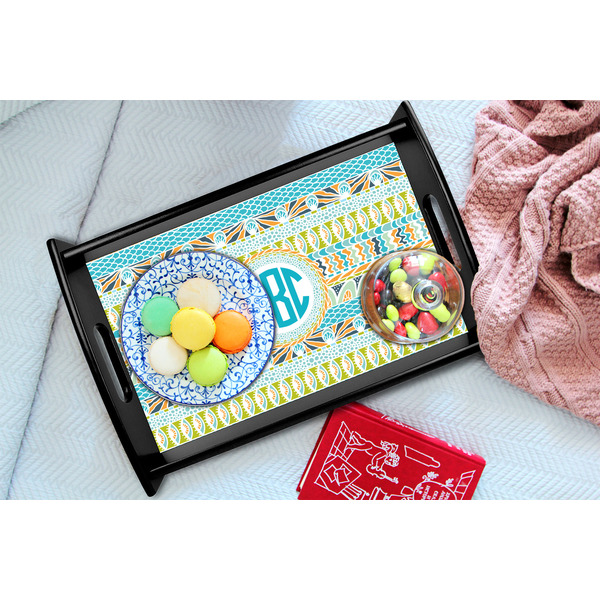 Abstract Teal Stripes Black Tray - Lifestyle (UPDATED)