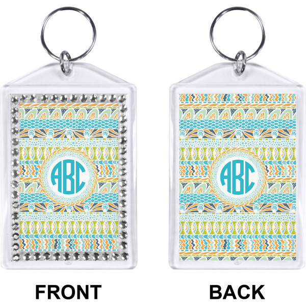 Abstract Teal Stripes Bling Keychain (Front + Back)
