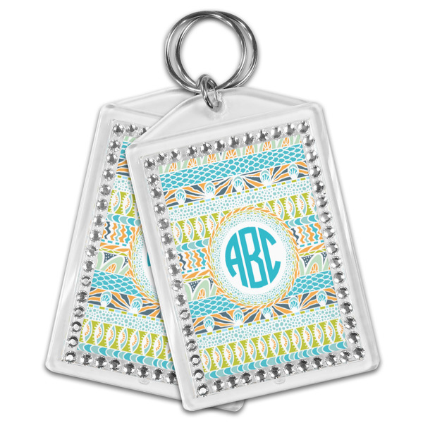 Abstract Teal Stripes Bling Keychain - MAIN
