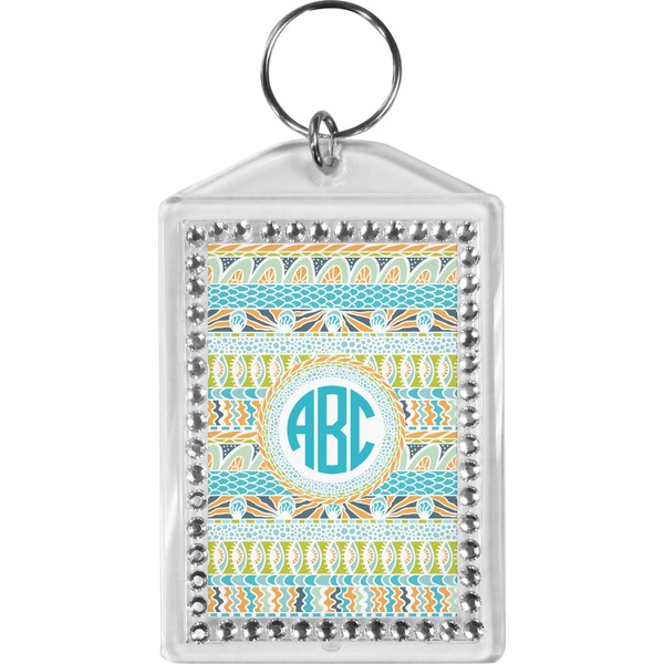 Custom Abstract Teal Stripes Bling Keychain (Personalized)